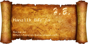 Hanzlik Béla névjegykártya